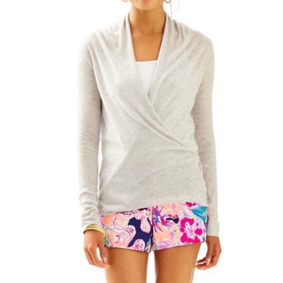 Lilly Pulitzer Sydelle Wrap Sweater M Layering Gray Cashmere Wool Soft Cozy - Picture 1 of 11